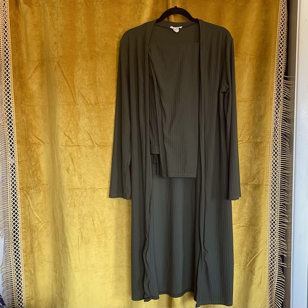 Capella Olive Green Ribbed Duster and Pants Set Large